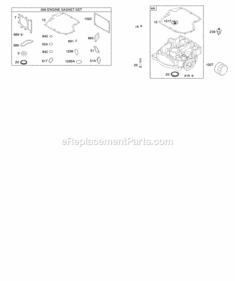 Engine Sump Gasket Set - Engine Diagram and Parts List for  Briggs and Stratton Engine